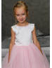 Pearl Neck Satin Tulle Chic Flower Girl Dress With Train